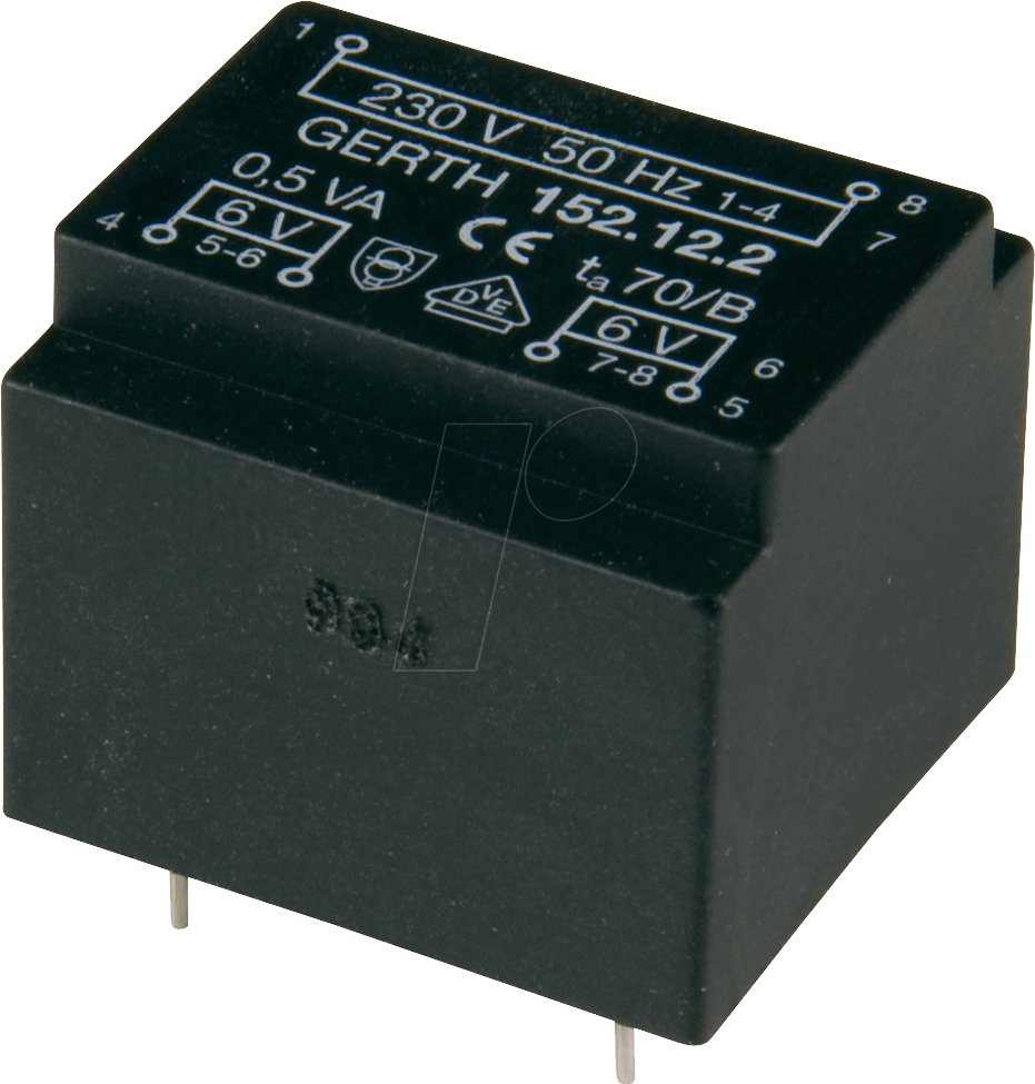 152.18-2 - Printtrafo, 0,5 VA, 2x 9 V, 27,7 mA, RM 15 mm