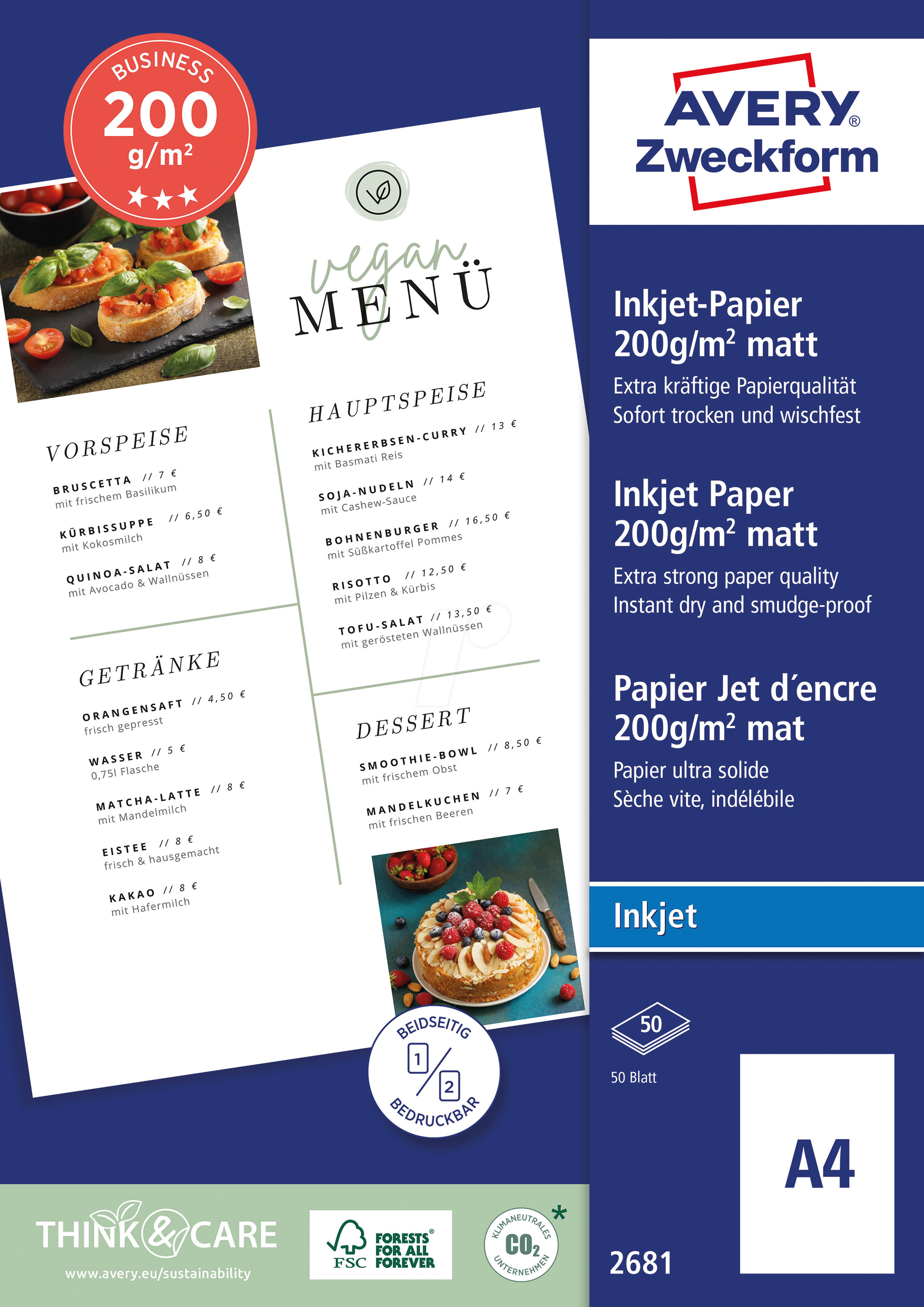 AVZ 2681 - DIN A4, Inkjet, Papier, 200 g/m², matt, 50 Blatt