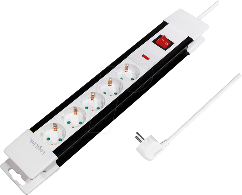 Thumbnail - LOGILINK LPS211 - Steckdosenleiste, 5-fach, mit Schalter, 3 m, weiß/schwarz