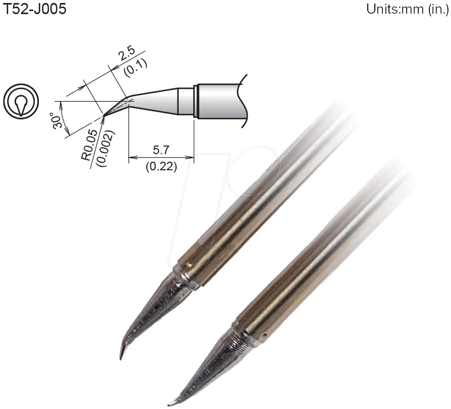 HAK T52-J005 - Aktiv-Lötspitze T52-I015, 0,05 mm, gebogen, konisch, 2 Stück