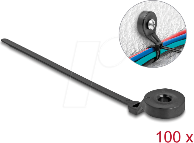 DELOCK 18915 - Kabelbinder mit Befestigungsöse L 180 x B 6 mm schwarz 100 Stück