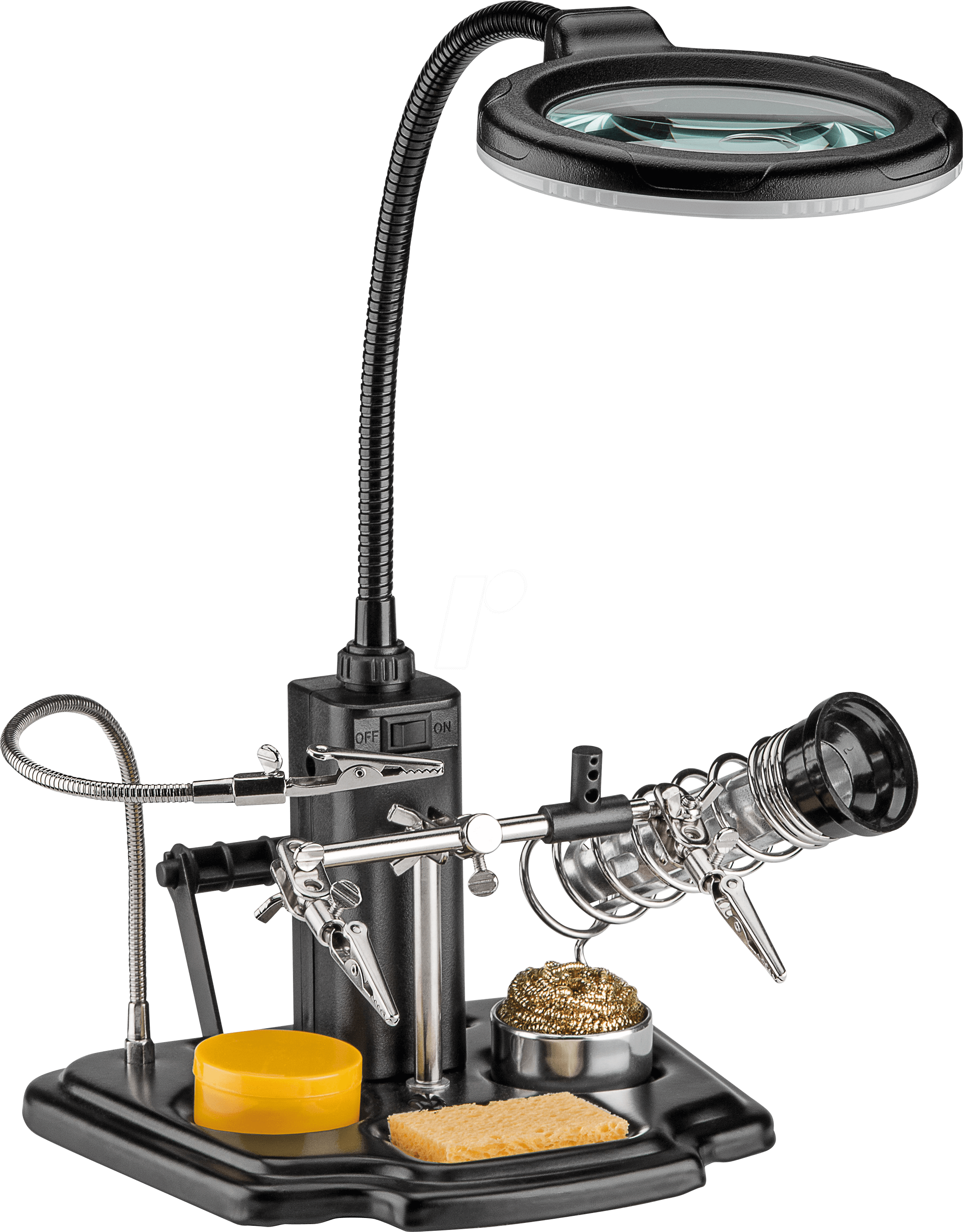 HALTER FP 45241 - Platinenhalter, mit LED Lupe, Schwanenhals, helfende Hand