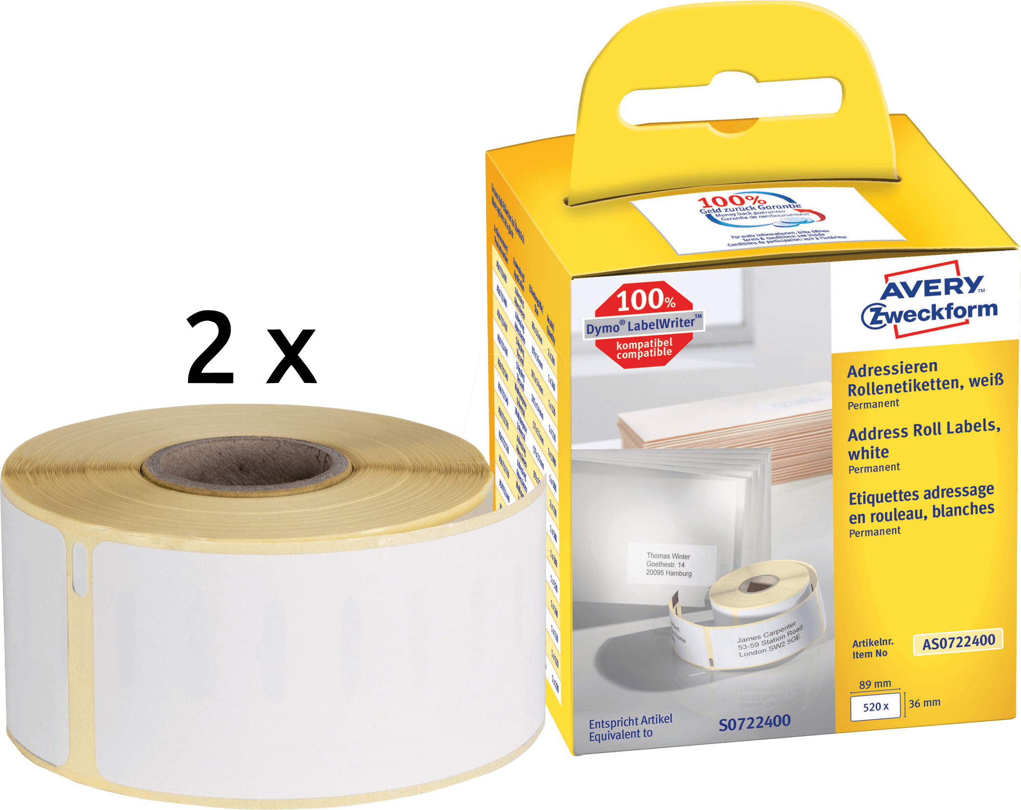 Thumbnail - AVZ AS0722400 - Rollenetiketten AS0722400, 36x89mm, weiß