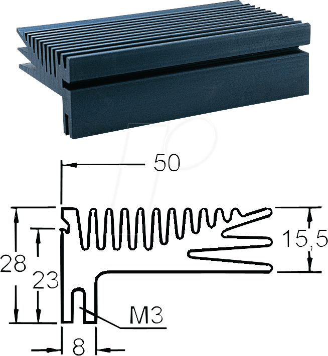 V PR233/94-M3 - Spezialkühlkörper, 94x50x28mm, 3,6K/W, M3