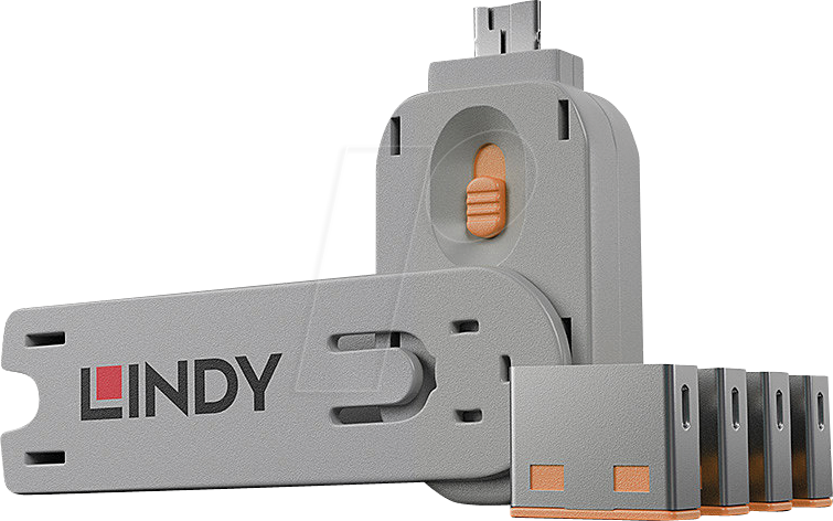 Thumbnail - LINDY 40453 - USB-A-Port Schloss (1x Schlüssel, 4x Schlösser), orange