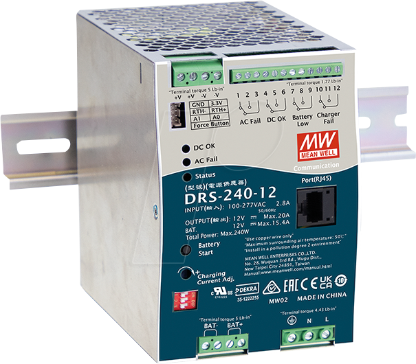 MW DRS-240-24 - Schaltnetzteil, Hutschiene 240 W, 24V 7,7 A