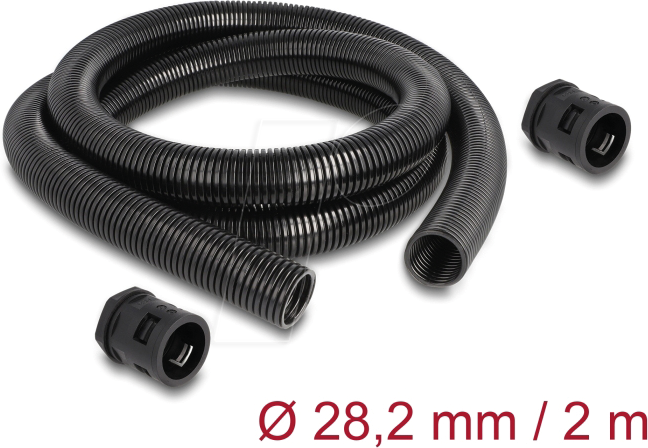 DELOCK 60466 - Kabelschutzschlauch 2 m x 28,5 mm mit 2 x PG21 Set schwarz