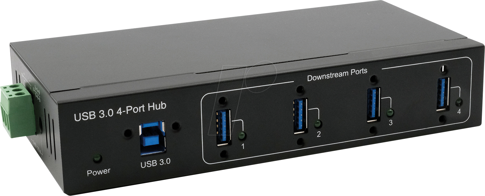 EXSYS 11224HMVS - USB 3.0 4-Port Industrie-Hub, 15 kV ESD, Tisch, Wand, Din-Rail