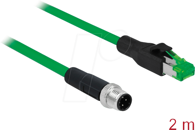 DELOCK 85438 - Netzwerkkabel M12 Stecker 4 Pin D-kodiert > RJ45 Stecker PVC 2 m