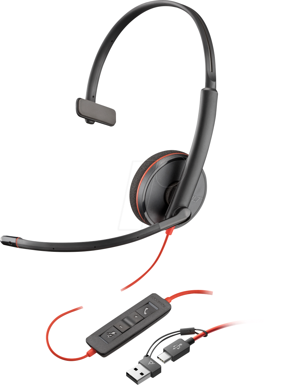 Thumbnail - HP 8X214AA - Headset, Blackwire 3210, Mono, USB-C +USB-C/A