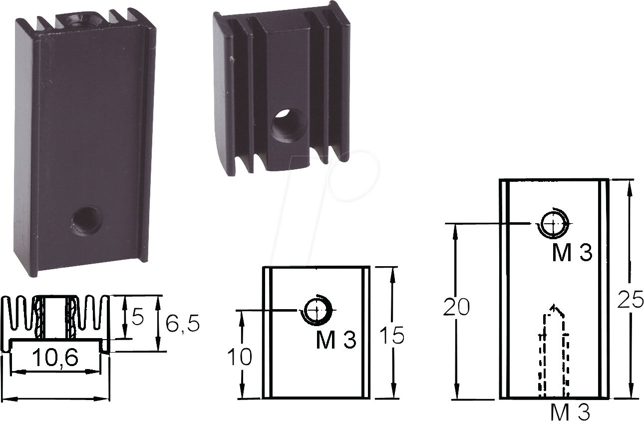 V PR5/15-M3 - Spezial-Kühlkörper, 15x12x6,5mm, 36K/W