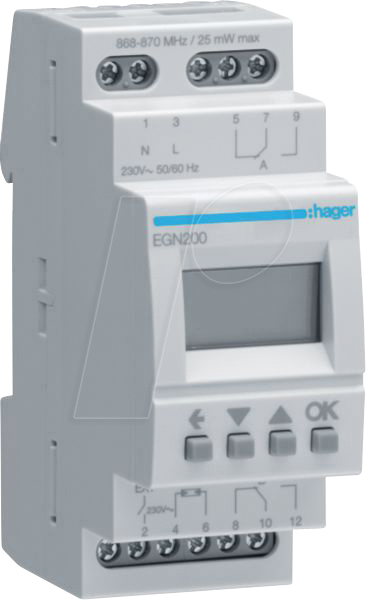 HAGER EGN200 - Digitale Multifunktions-Zeitschaltuhr mit Bluetooth, 2-Kanal