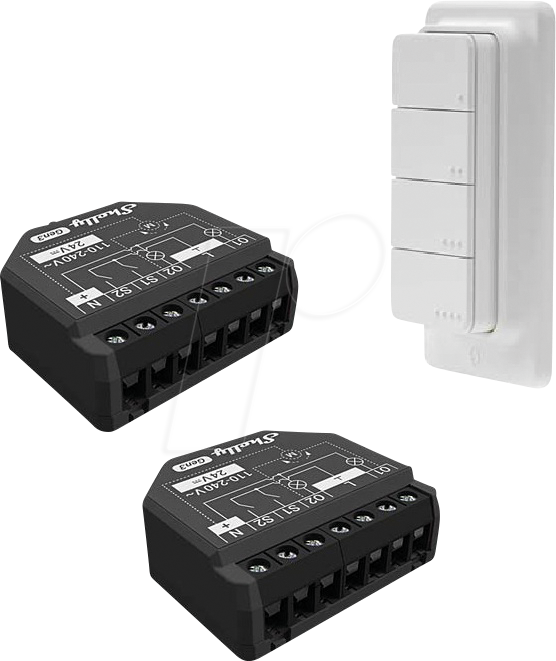 SHELLY SH-01 - Shelly 2PM Gen3 2er-Pack + RC Button 4 Smart Home Set