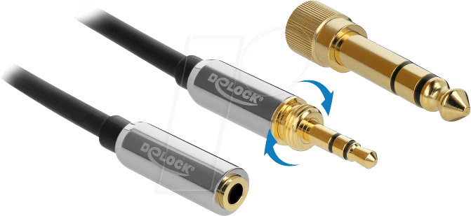 DELOCK 85783 - Kabel Klinke 3 Pin 3,5 mm St > Bu, 6,35 mm Schraubadapter 5,0 m