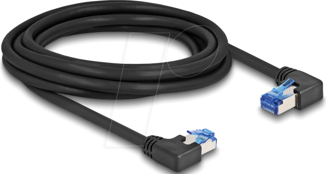 DELOCK 80466 - Patchkabel Cat.6A S/FTP, rechts / links gewinkelt, 3 m, schwarz