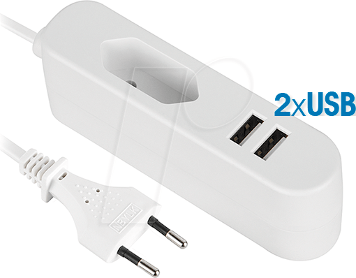 TM NVU 3 L - Verlängerung Eurostecker/-kupplung, 1,4 m, 2 x USB Lader