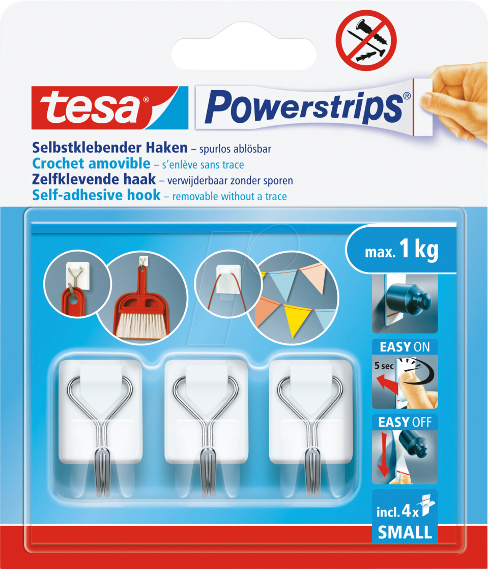 TESA 57615-3 - Powerstrips Haken - 3 x 1kg - Weiß