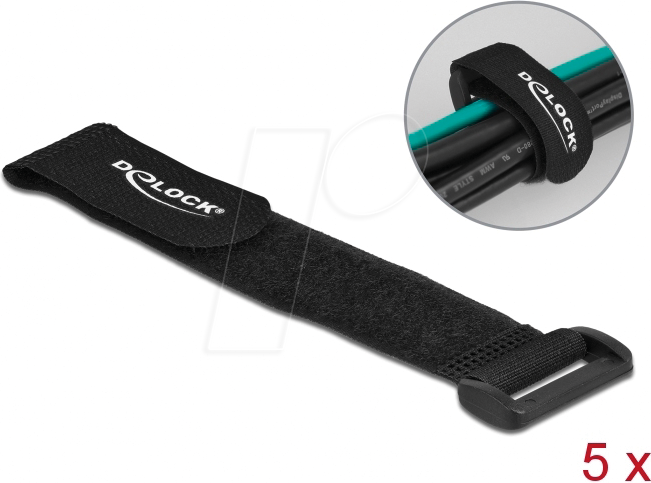 DELOCK 19531 - Klett-Kabelbinder mit Schlaufe L 190 x B 25 mm schwarz 5 Stück