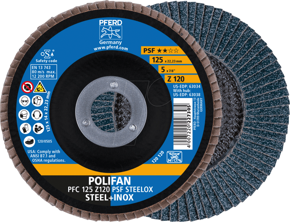 PFERD 69398195 - POLIFAN Fächerscheibe PFC 125x22,23 mm konisch Z120 Universallin