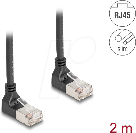 DELOCK 80282 - Cat.6a Patchkabel, S/FTP, oben / oben gewinkelt, 2 m