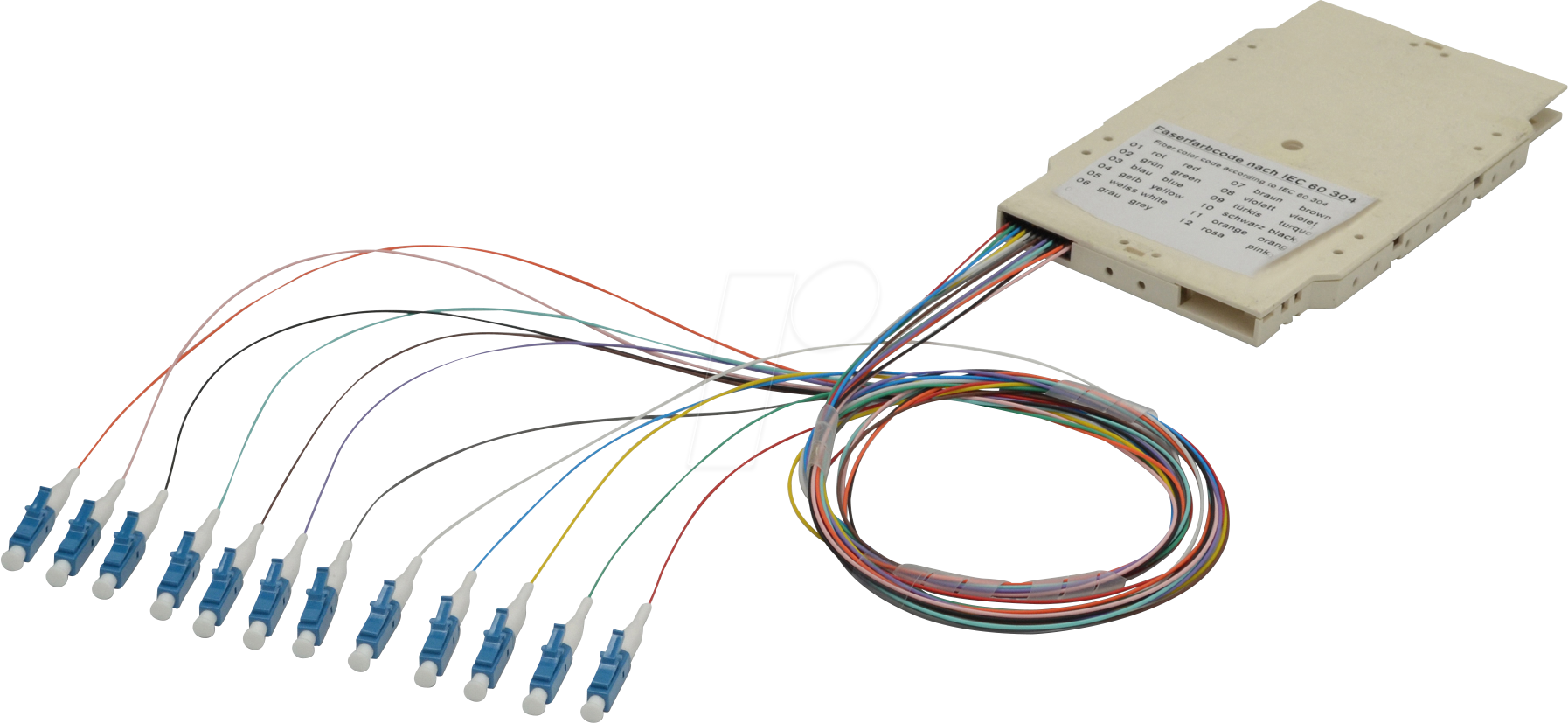 DIGI 9653302UPC4 - LWL Spleißkassette mit 12 farbigen Pigtails, LC, OM4