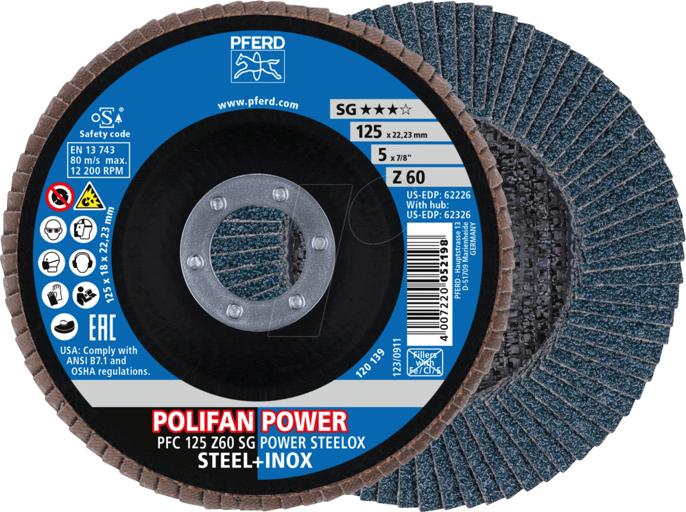 Thumbnail - PFERD 69398199 - POLIFAN POWER Fächerscheibe PFC 125x22,23 mm konisch Z60