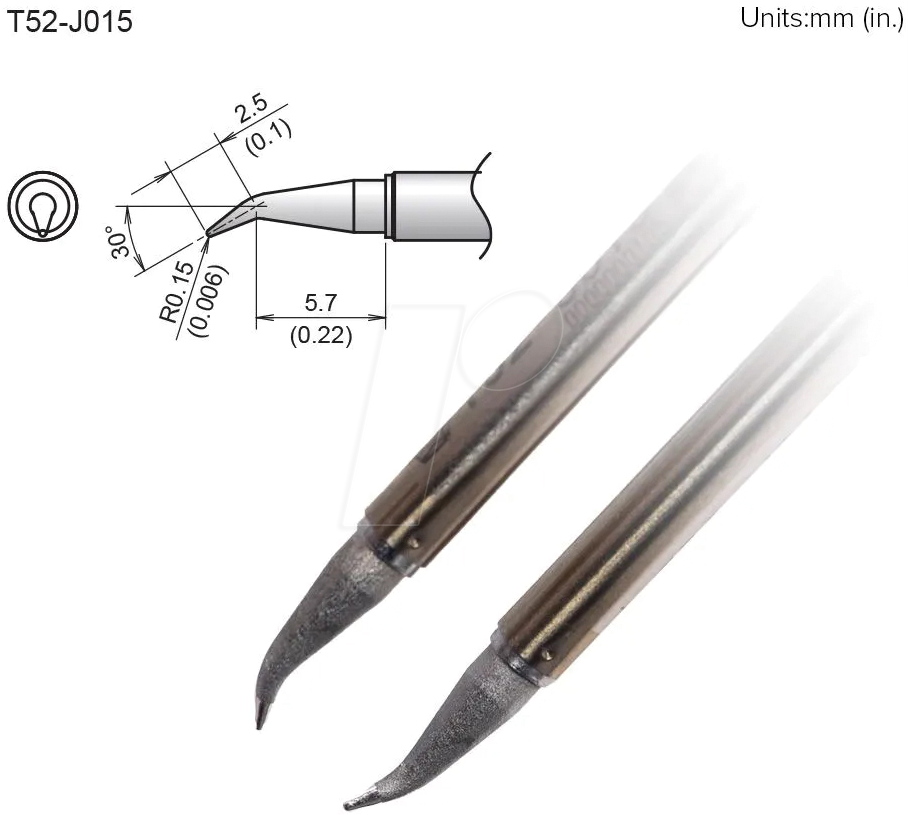 HAK T52-J015 - Aktiv-Lötspitze T52-J015, 0,05 mm, gebogen, konisch, 2 Stück