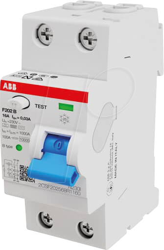 Thumbnail - ABB F202B-1603 - Fehlerstromschutz-Schalter, Typ B, 16 A, 30 mA, 2-polig