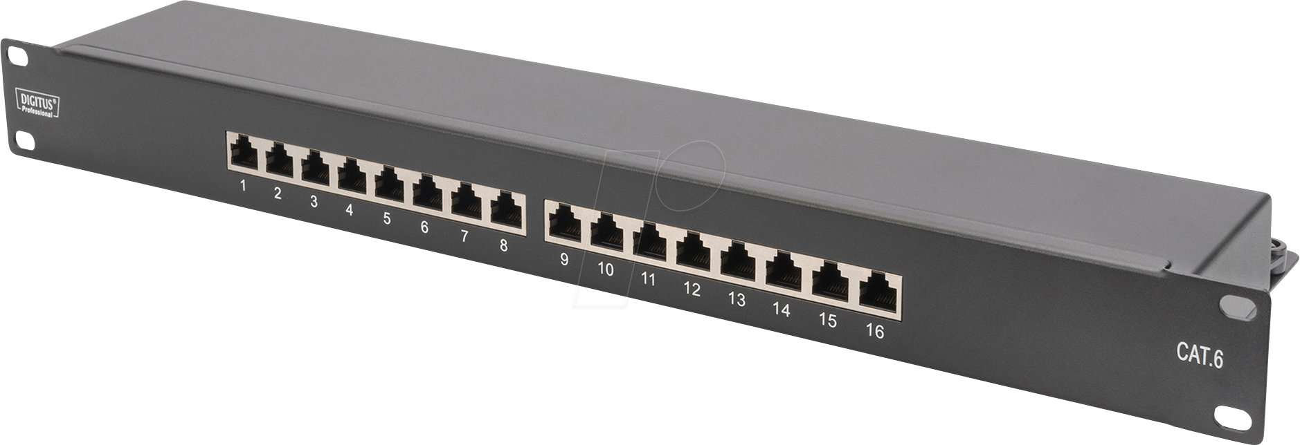 DIGITUS 91616SB - Patchpanel, Cat.6, 1HE, 16 Port, geschirmt, schwarz