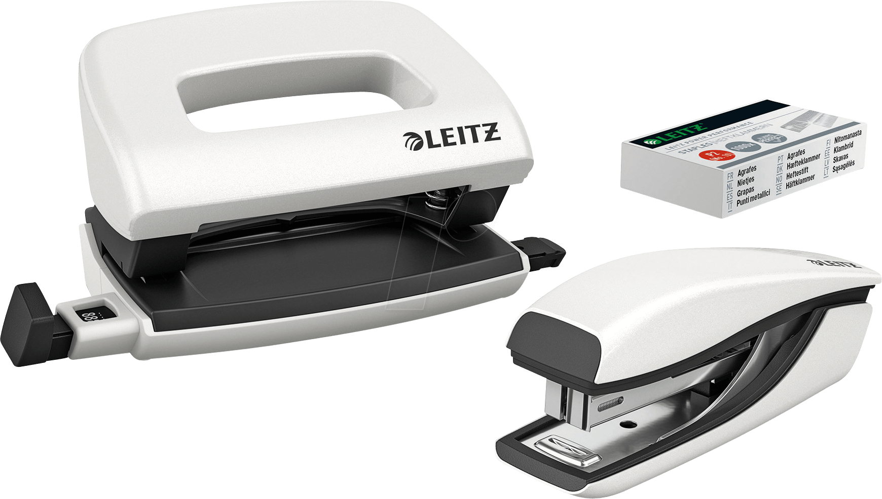 LEITZ 55612001 - Set Mini-Heftgerät und -Locher, NeXXt WOW, weiß