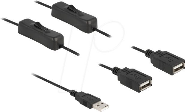 DELOCK 86803 - Ladekabel, USB-A Stecker -> 2x Buchse, Schalter, 1 m
