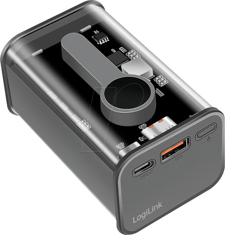 LOGILINK PA0306 - Powerbank, Li-Ion, 10000 mAh, 1x USB-A, 1x USB-C, transparent