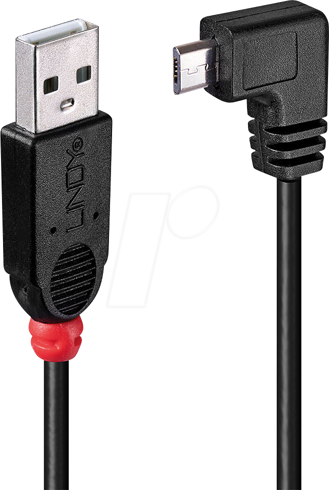 LINDY 31976 - USB 2.0 Kabel, A Stecker auf Micro B Stecker, 90° 1,0 m