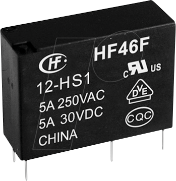 Thumbnail - HF46F-12-HS1 - Zwischenleistung-Relais subminiatur, 12 V DC, 5 A, 1 Schließer