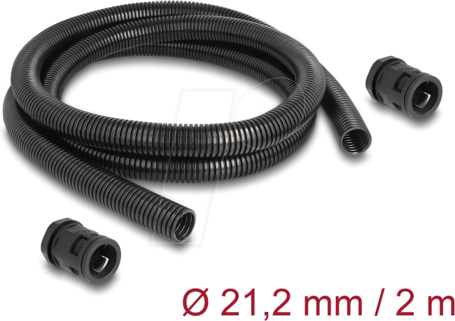DELOCK 60465 - Kabelschutzschlauch 2 m x 21,2 mm mit 2 x PG16 Set schwarz