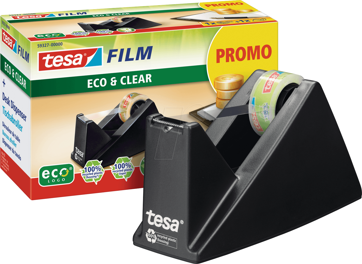 TESA 59327 - Tischabroller Easy Cut® Economy, bis 33 m x 19 mm, schwarz