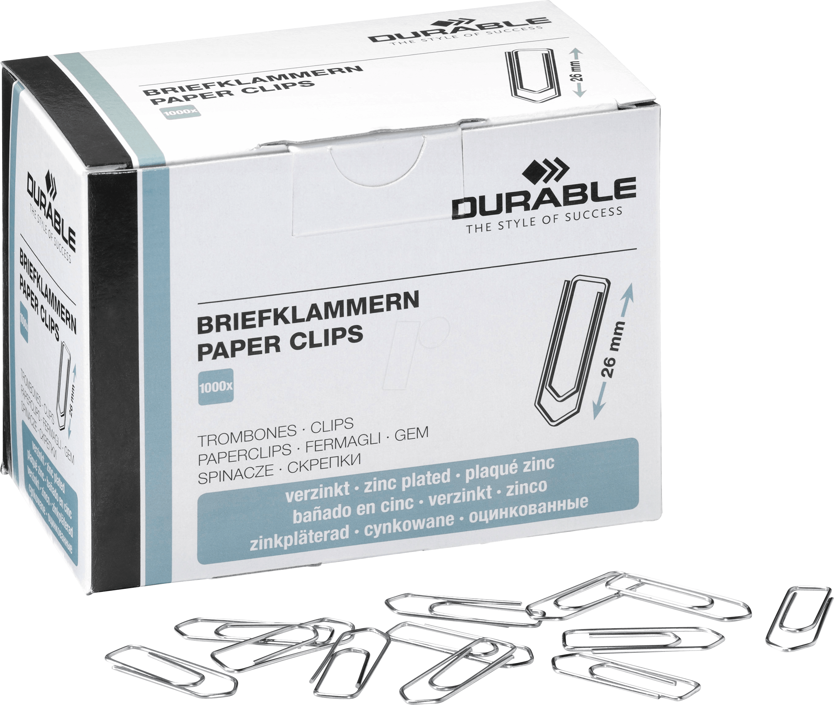 DURABLE 120725 - Büroklammern, 26 mm, verzinkt, 1000 Stück