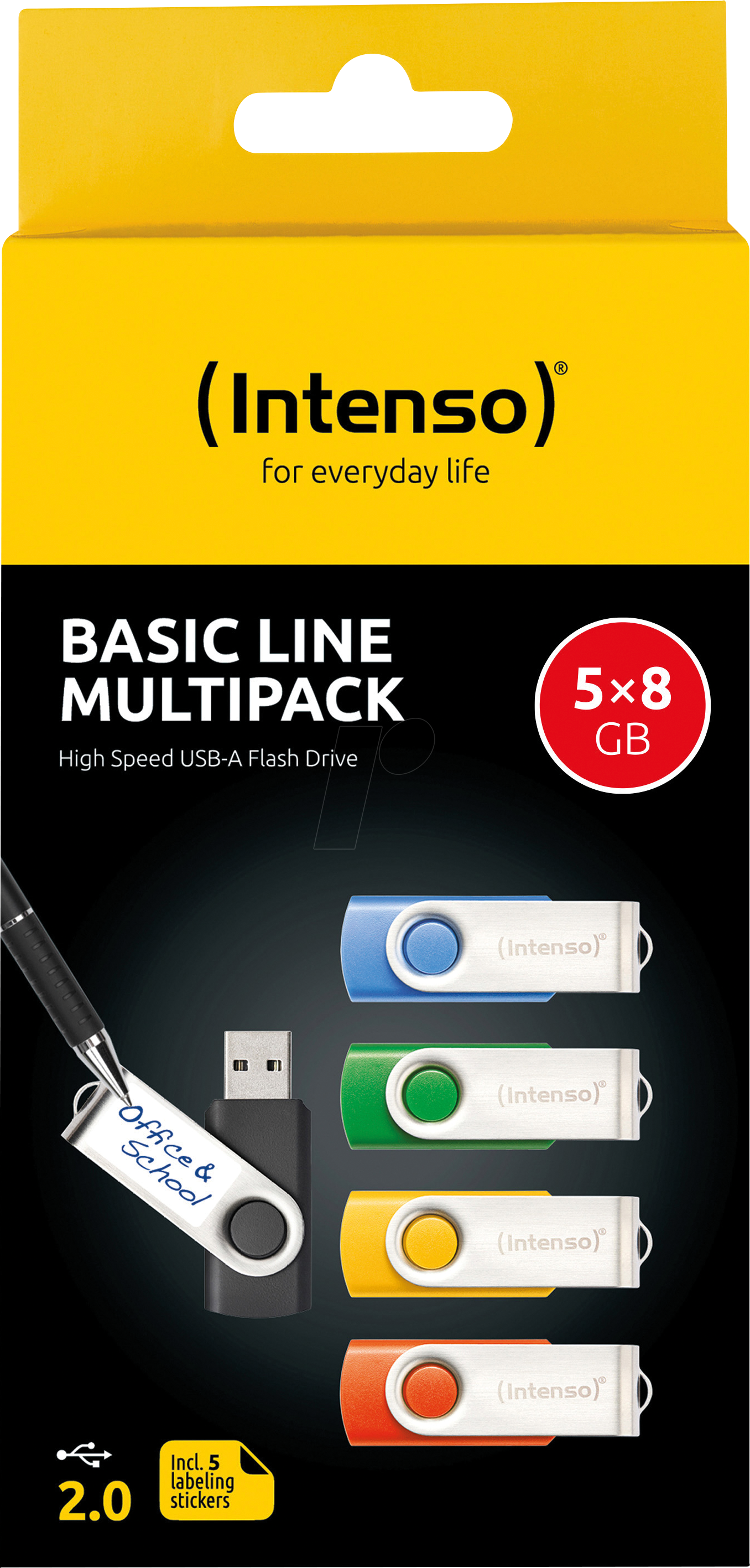 INTENSO 3503565 - USB-Stick, USB 2.0, 8 GB, Basic Line 5er Pack