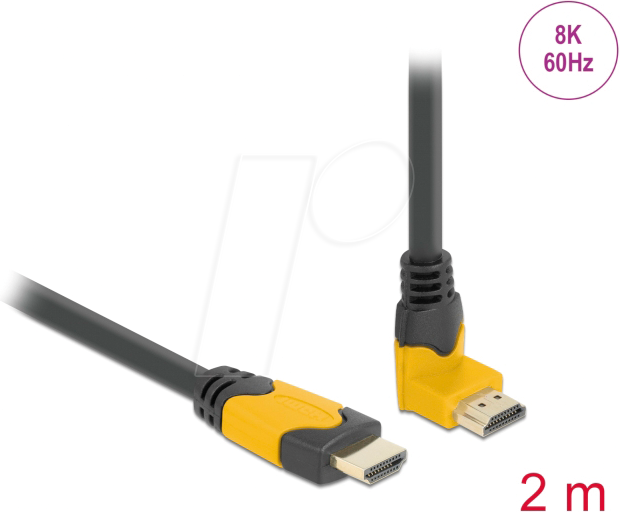 DELOCK 86989 - HDMI Kabel Stecker gerade zu 90° oben gewinkelt 48 GBit/s, 2 m