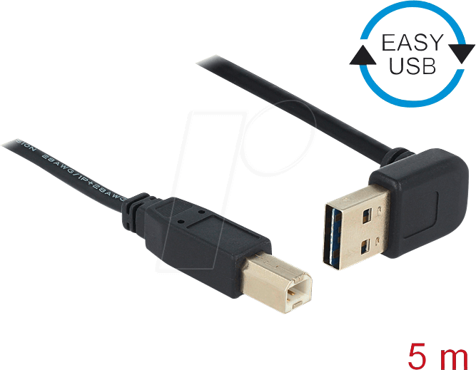 DELOCK 83542 - USB 2.0 Kabel, EASY A Stecker gew. auf B Stecker, 5 m
