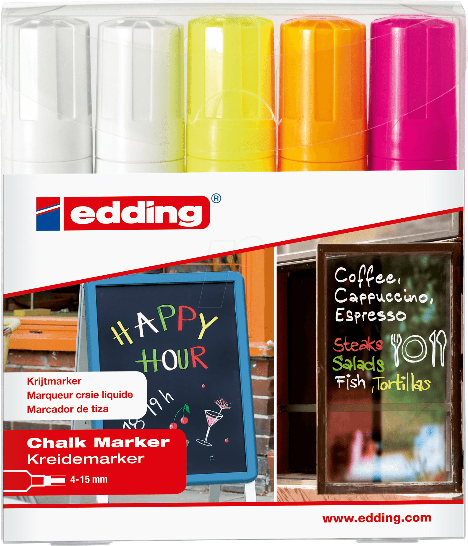 EDDING 4090/5S - Kreidemarker, 4 mm - 15 mm, sortiert, 5er Pack