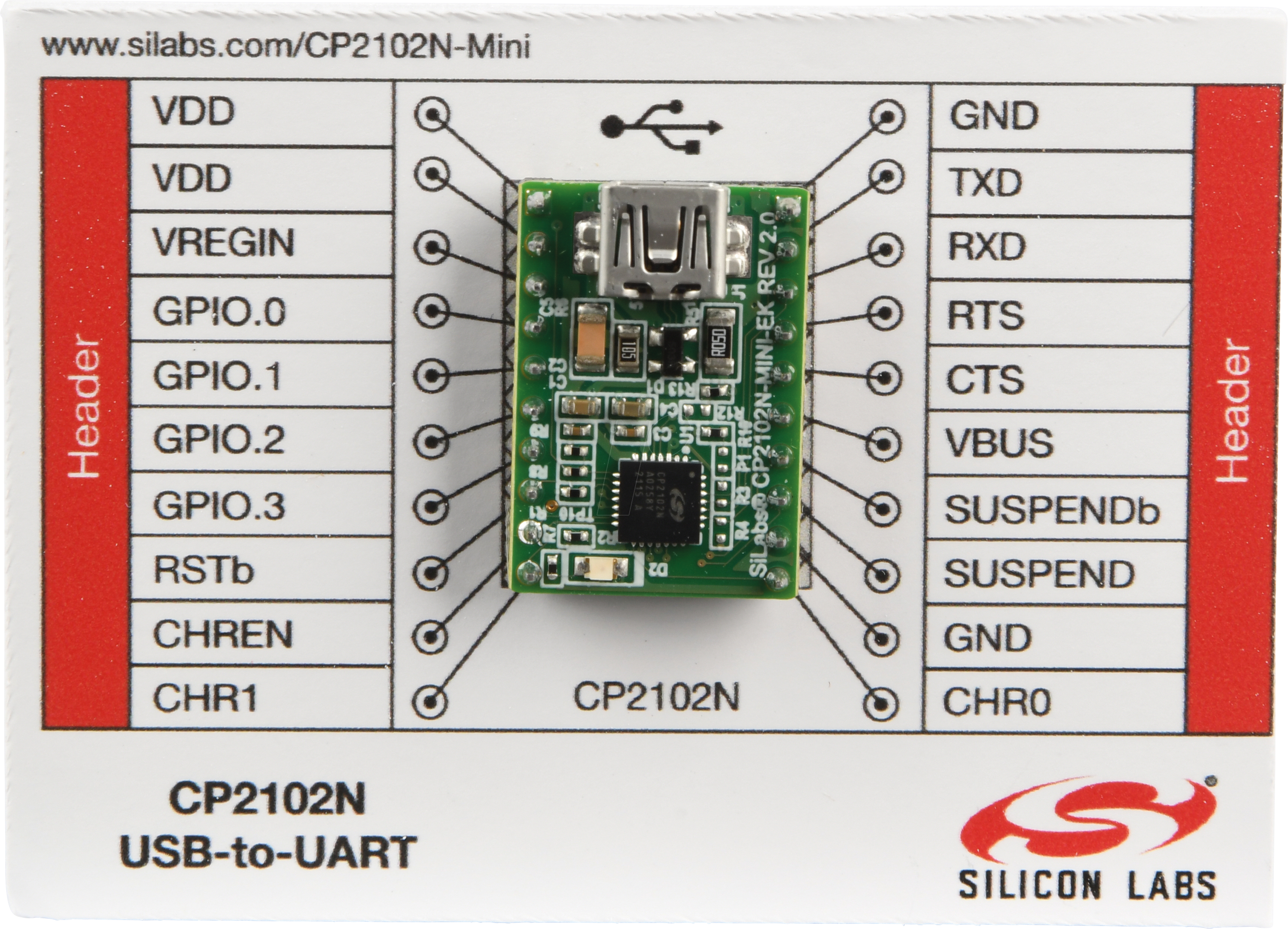 CP2102N-MINIEK - Entwicklungsboard für CP2102N UART/USB