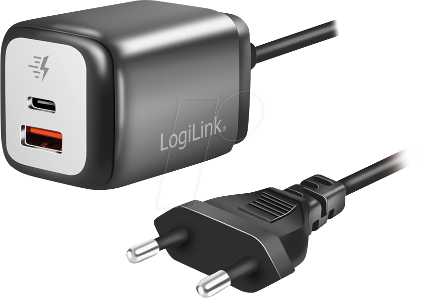 LOGILINK PA0314 - USB-Ladegerät, 30 W, USB-C, USB-A, GaN, 1,5 m Kabel