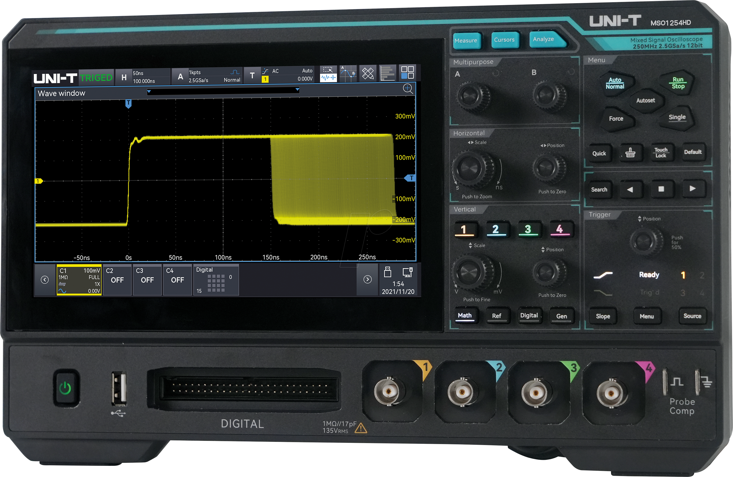 UT MSO1254HD - Mixed-Signal-Oszilloskop MSO1254HD, 250 MHz, 4+16 Kanäle