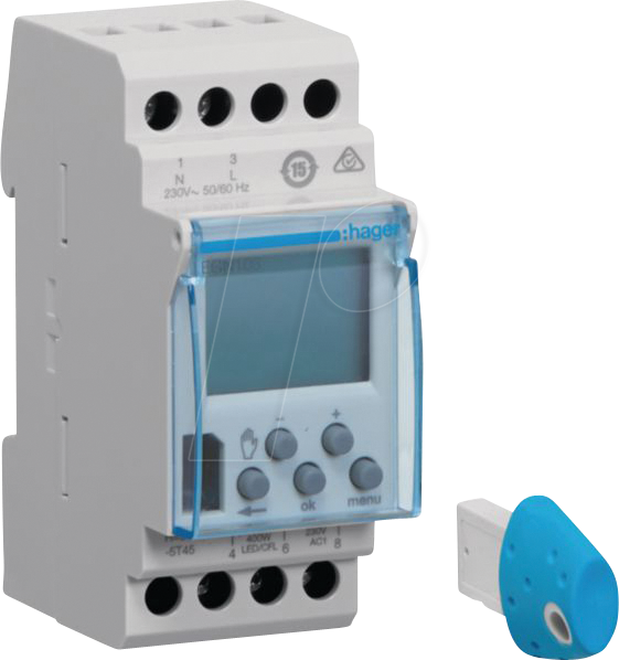 HAGER EGK103 - Wochenschaltuhr, 1 Wechsler, 16 A, 2 PLE, digital