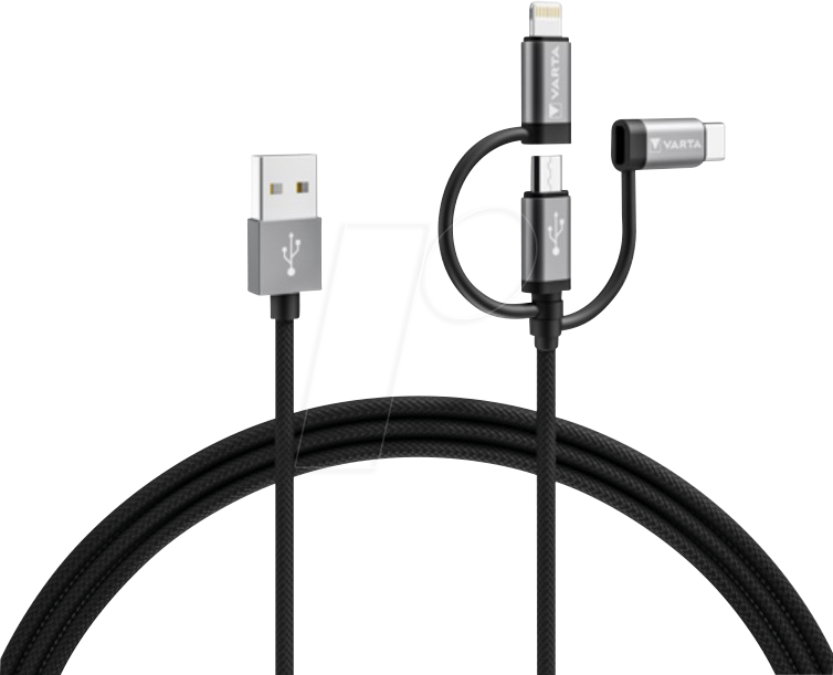 VARTA 57937 - 3in1 Ladekabel Micro B/ Typ C/ Lightning 2,0m