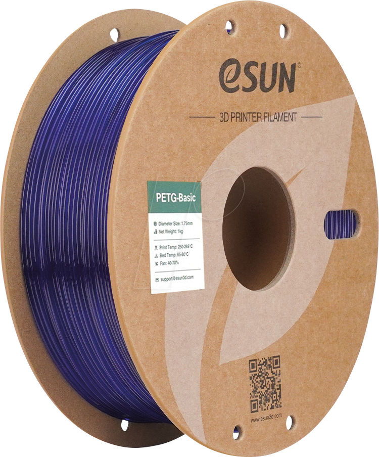 ESUN 72225305 - Filament, PETG-Basic, 1,75 mm, durchscheinendes blau, 1 kg