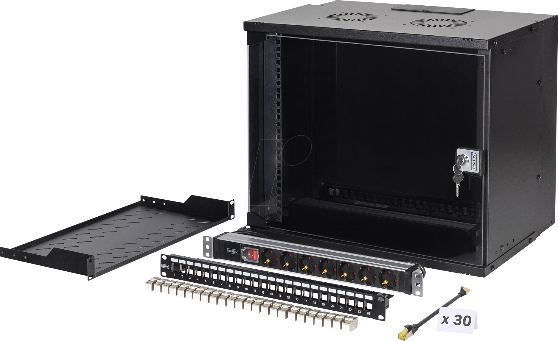 DIGI DN-49205SET - 19'' Wandgehäuse, 9HE, 400 mm Tiefe, black, Set