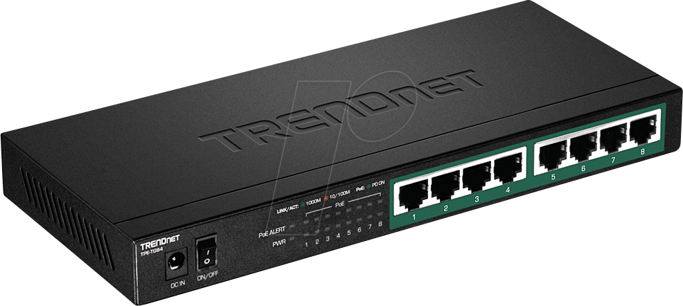 TRN TPE-TG84 - Switch, 8-Port, Gigabit Ethernet, PoE+