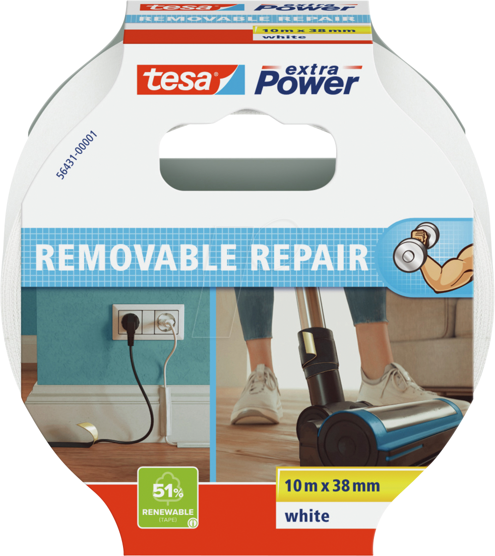 TESA 56431-01 - Gewebeband tesa extra Power® Eco Repair, 10 m x 38 mm, weiß
